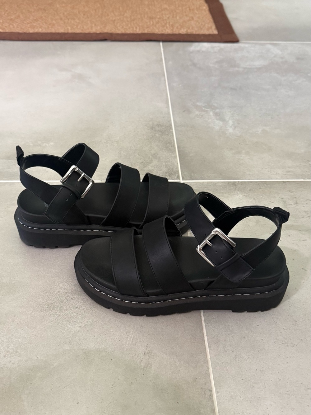 Black Strappy Platform Sandals - Women's